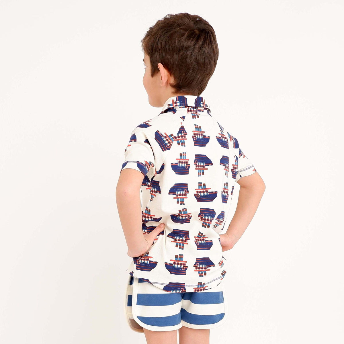 Organic Blend Collared Short Sleeve Shirt - Steamboat Print
