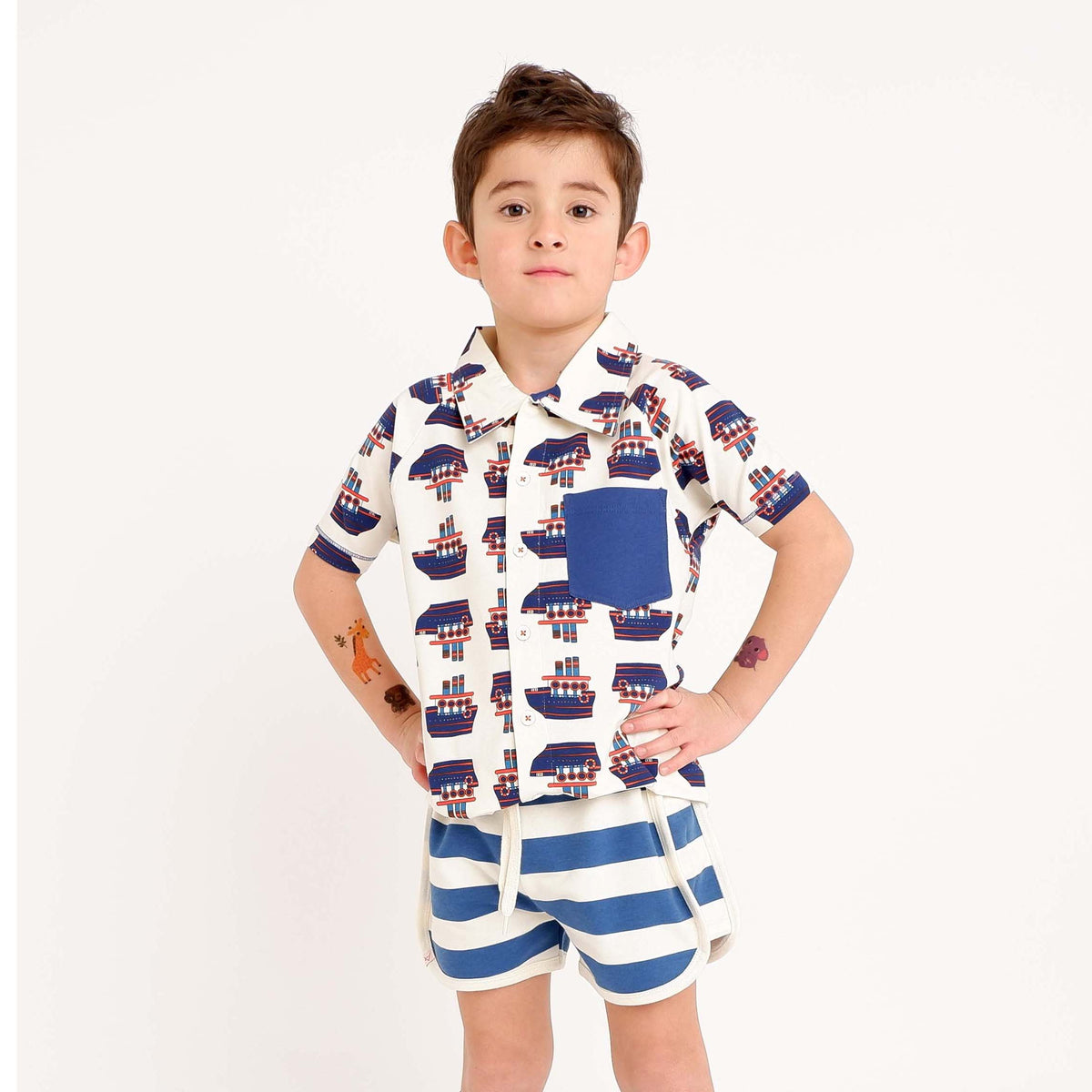 Organic Blend Collared Short Sleeve Shirt - Steamboat Print