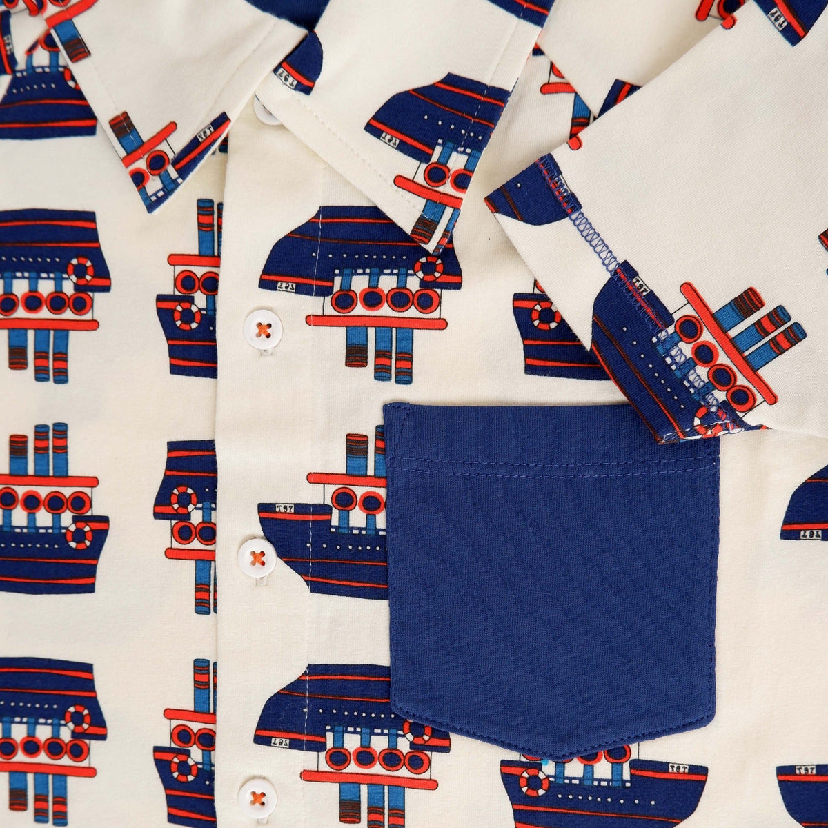 Organic Blend Collared Short Sleeve Shirt - Steamboat Print