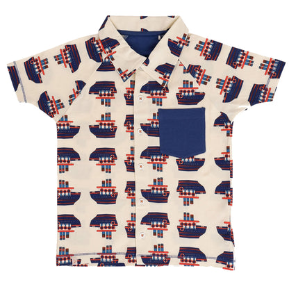 Organic Blend Collared Short Sleeve Shirt - Steamboat Print