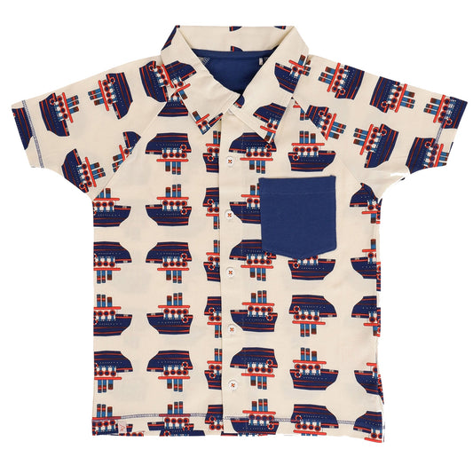 Organic Blend Collared Short Sleeve Shirt - Steamboat Print