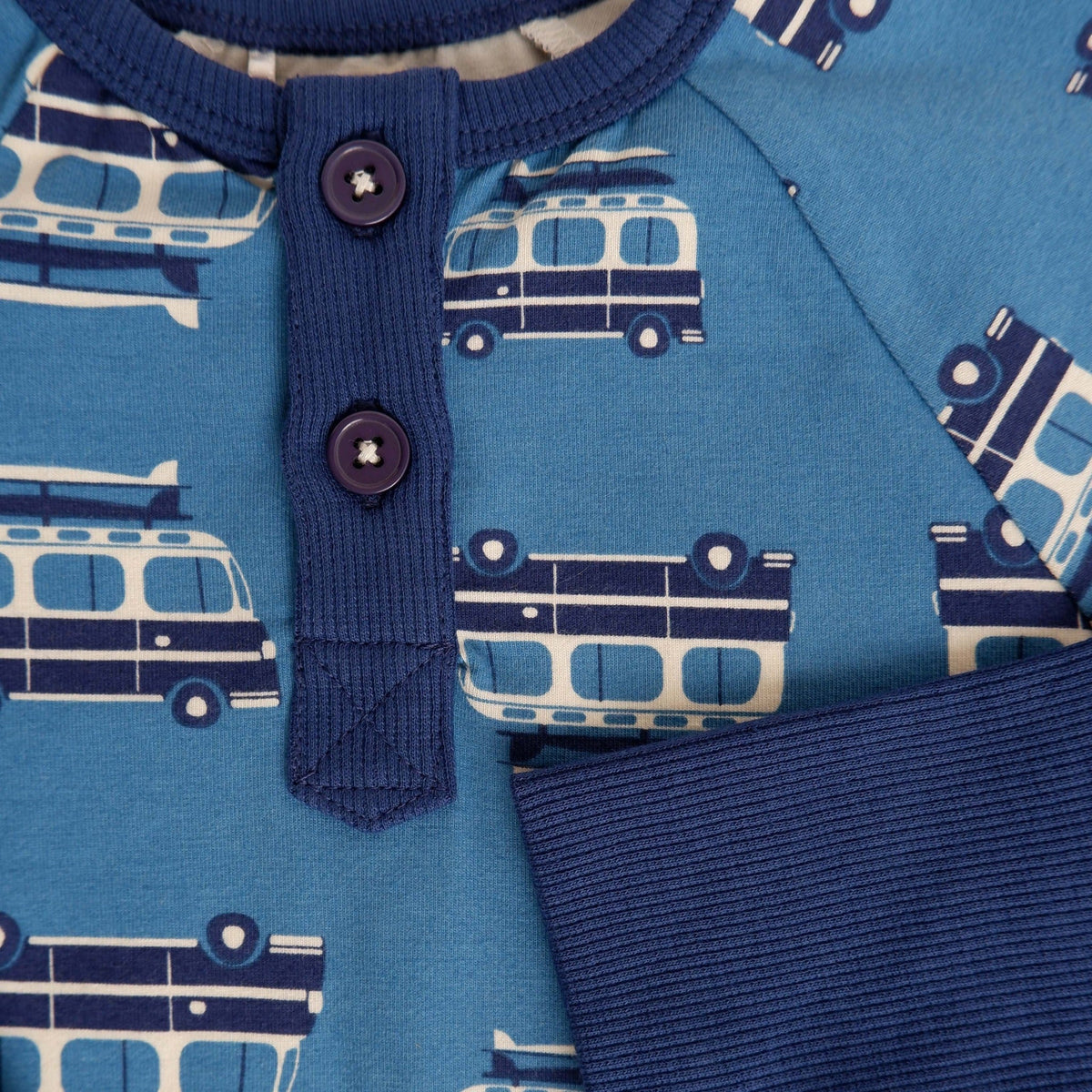 Organic Blend Long Sleeve Henley Bodysuit - Surfer Van: Size 6-9M