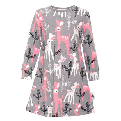 Aamu nightgown- gray/light pink bambi