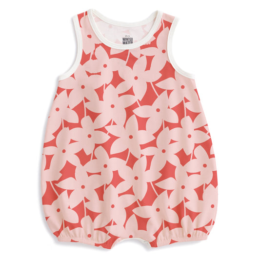 Bubble romper- pink pinwheel flowers: Size 6M