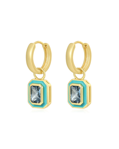 Bezel Huggies- Turquoise- Gold