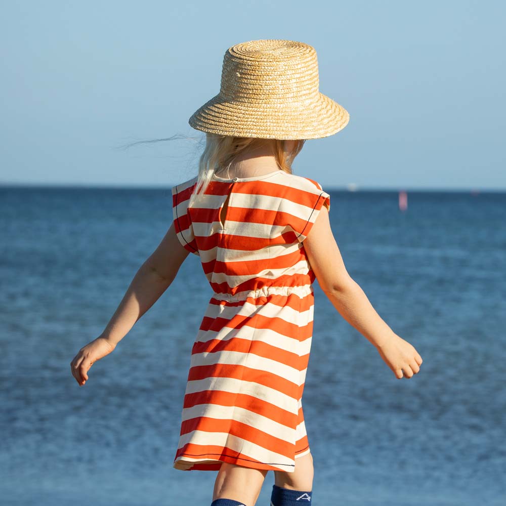 Organic Blend Red Striped Short Sleeve Dress: Size 2Y