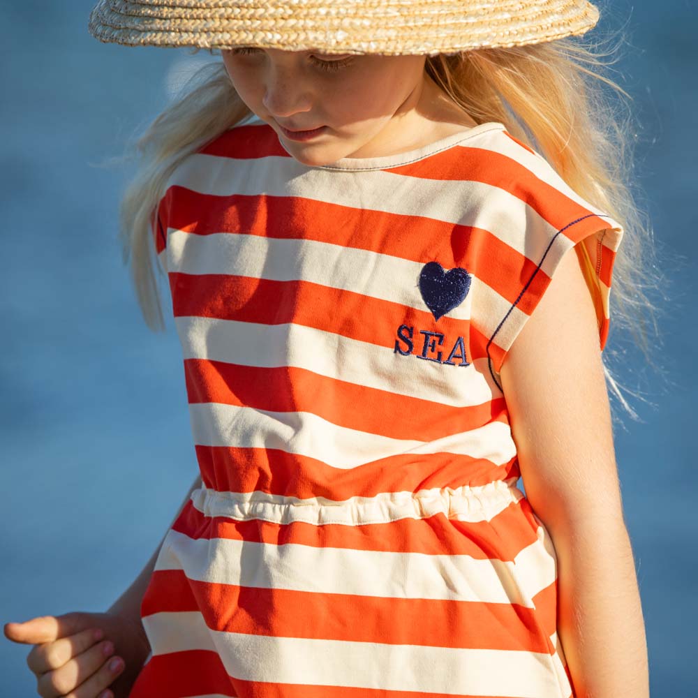Organic Blend Red Striped Short Sleeve Dress: Size 2Y