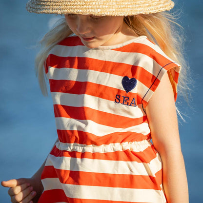 Organic Blend Red Striped Short Sleeve Dress: Size 2Y
