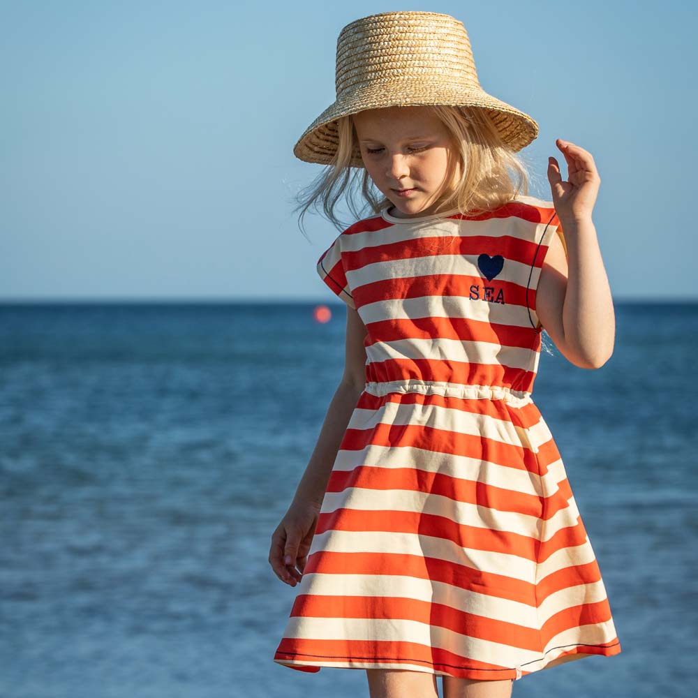 Organic Blend Red Striped Short Sleeve Dress: Size 2Y