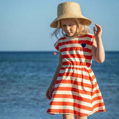 Organic Blend Red Striped Short Sleeve Dress: Size 2Y
