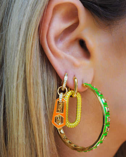 XL Pyramid Stud Hoops- Bright Green- Gold