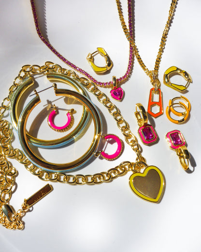 Bezel Huggies- Hot Pink- Gold