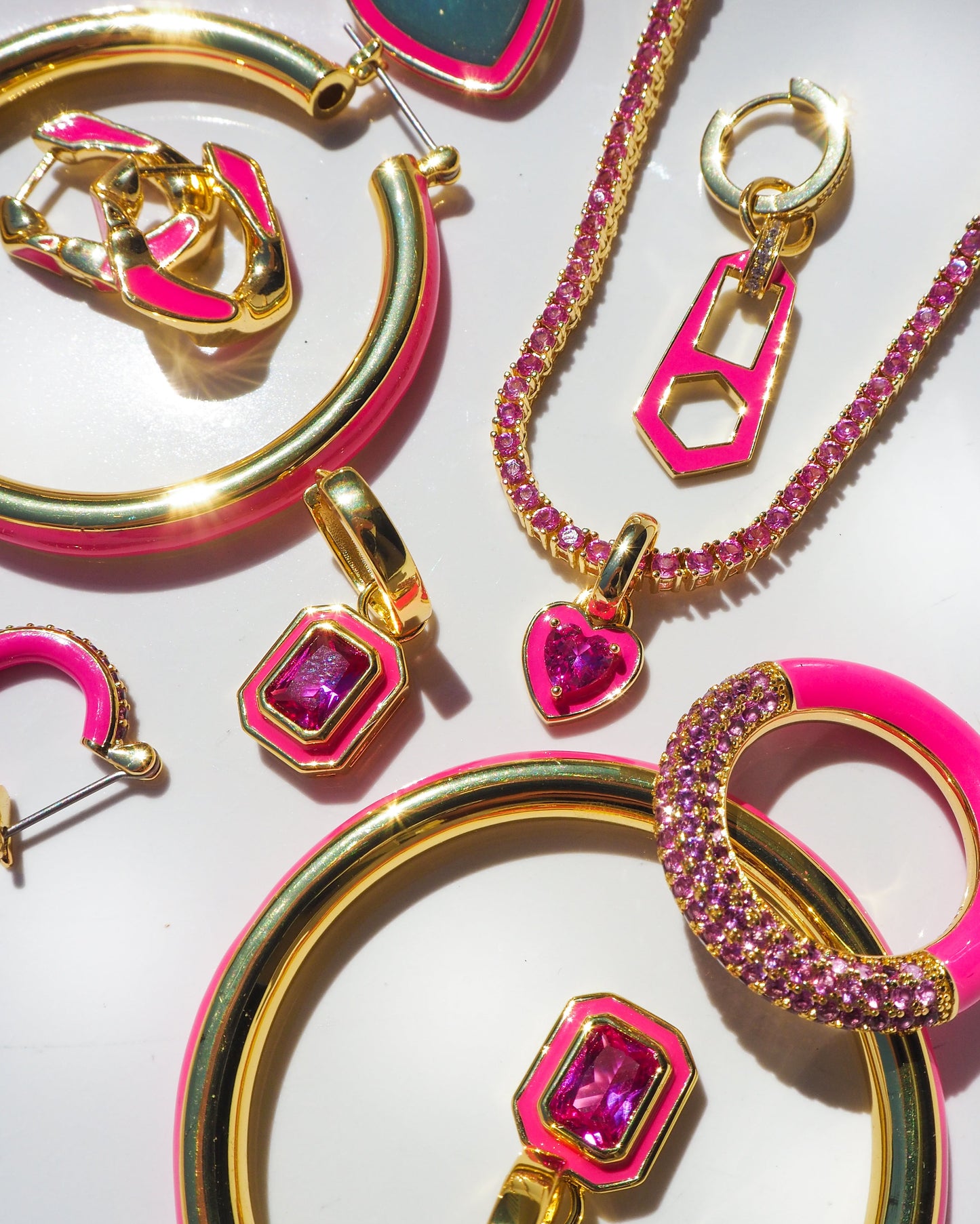 Bezel Huggies- Hot Pink- Gold