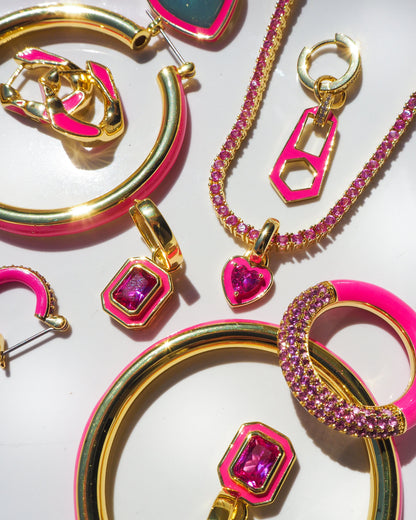 Bezel Huggies- Hot Pink- Gold