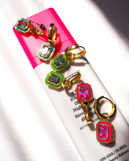 Bezel Huggies- Hot Pink- Gold