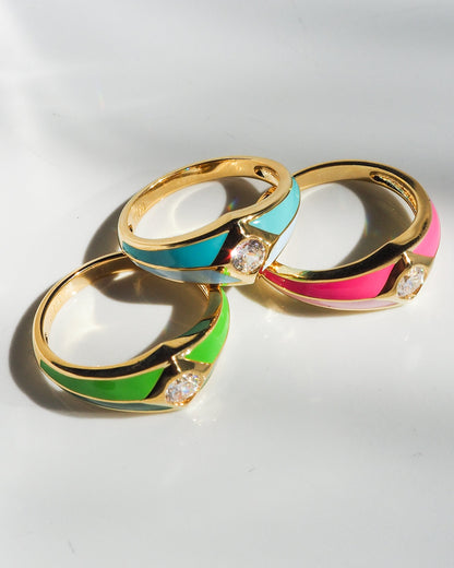 Pyramid Stud Signet Ring- Blue- Gold
