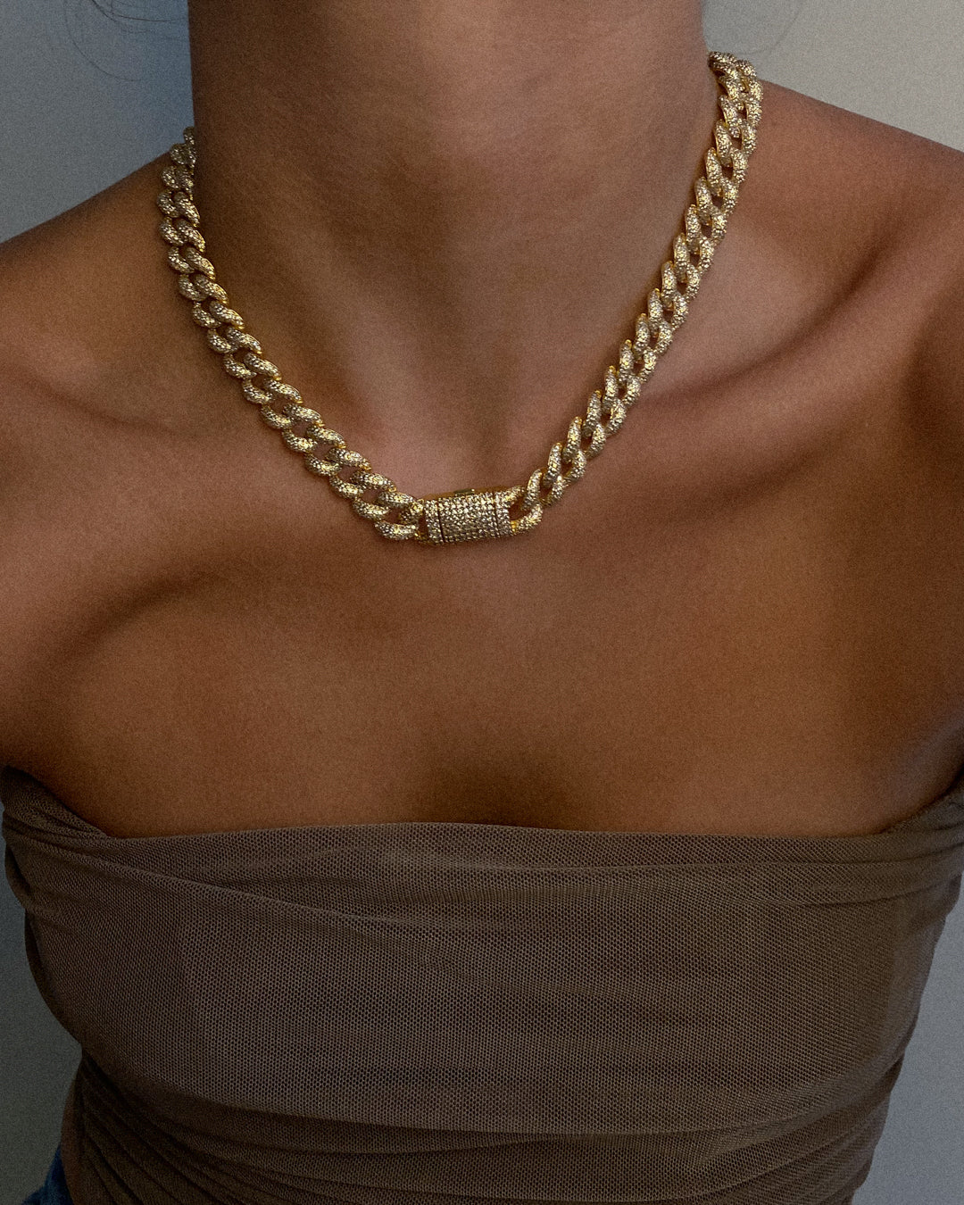 Pave Cuban Link Necklace- Gold