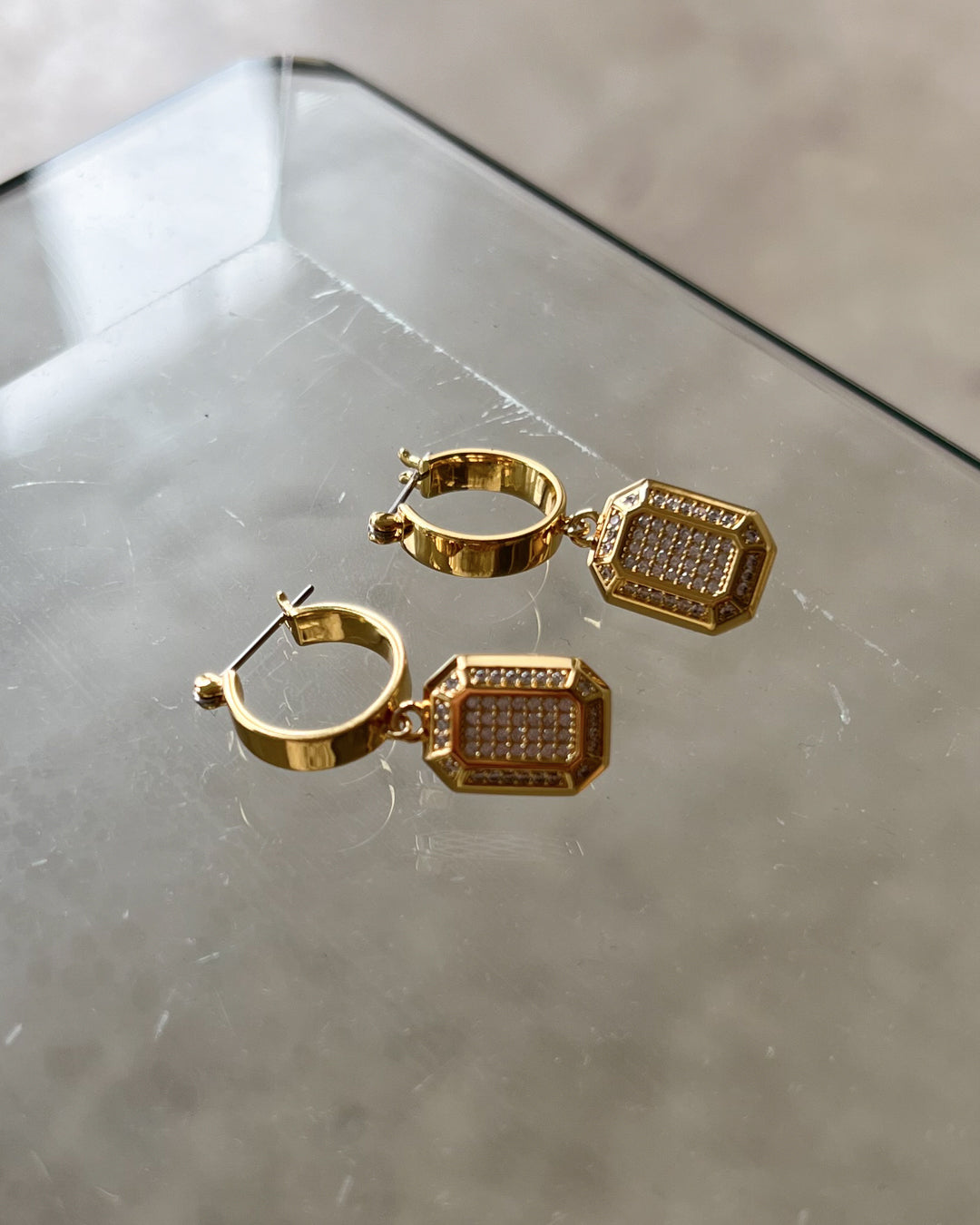 Faceted Diamond Statement Hoops- Gold