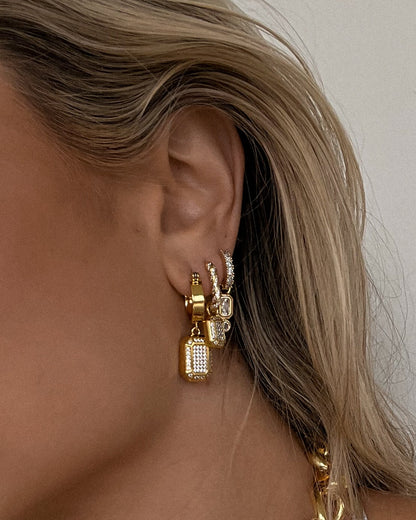Faceted Diamond Statement Hoops- Silver