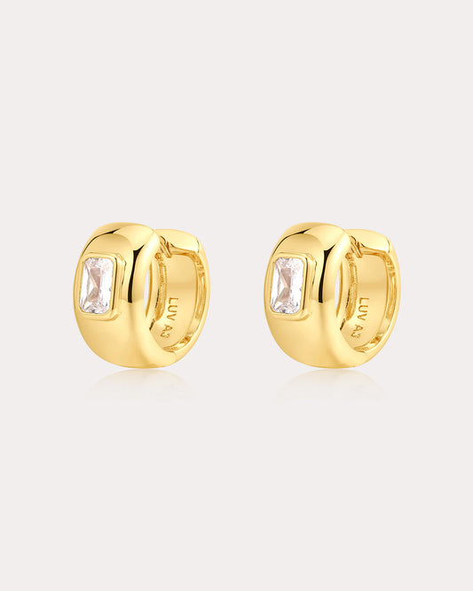 The Emerald Bezel Stone Huggies