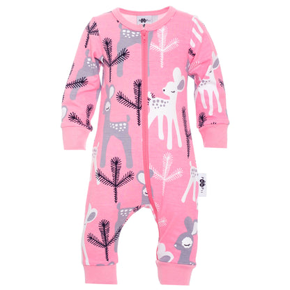 Zip romper- gray/light pink deer: Size 0-3M
