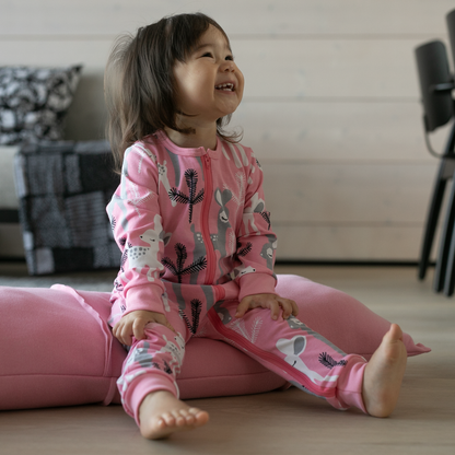 Zip romper- gray/light pink deer: Size 0-3M