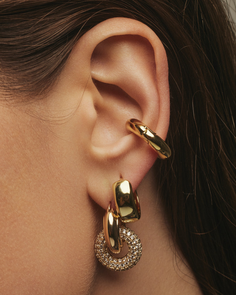 Baby Pave Huggies & Pave Interlock Hoops - Gold