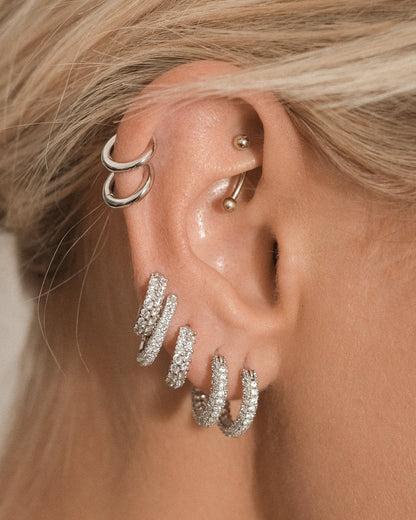 Pave Interlock Hoops and Pave Amalfi Huggies - Silver