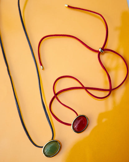 Sunset Stone Cord Necklace- Green