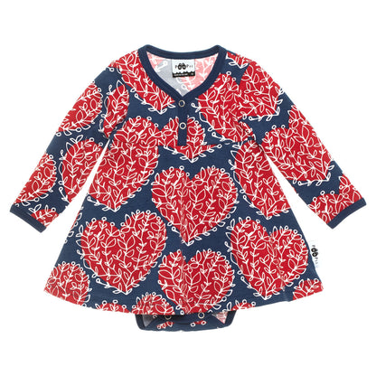 Organic Cotton Henley Bodysuit Dress - Red Heart