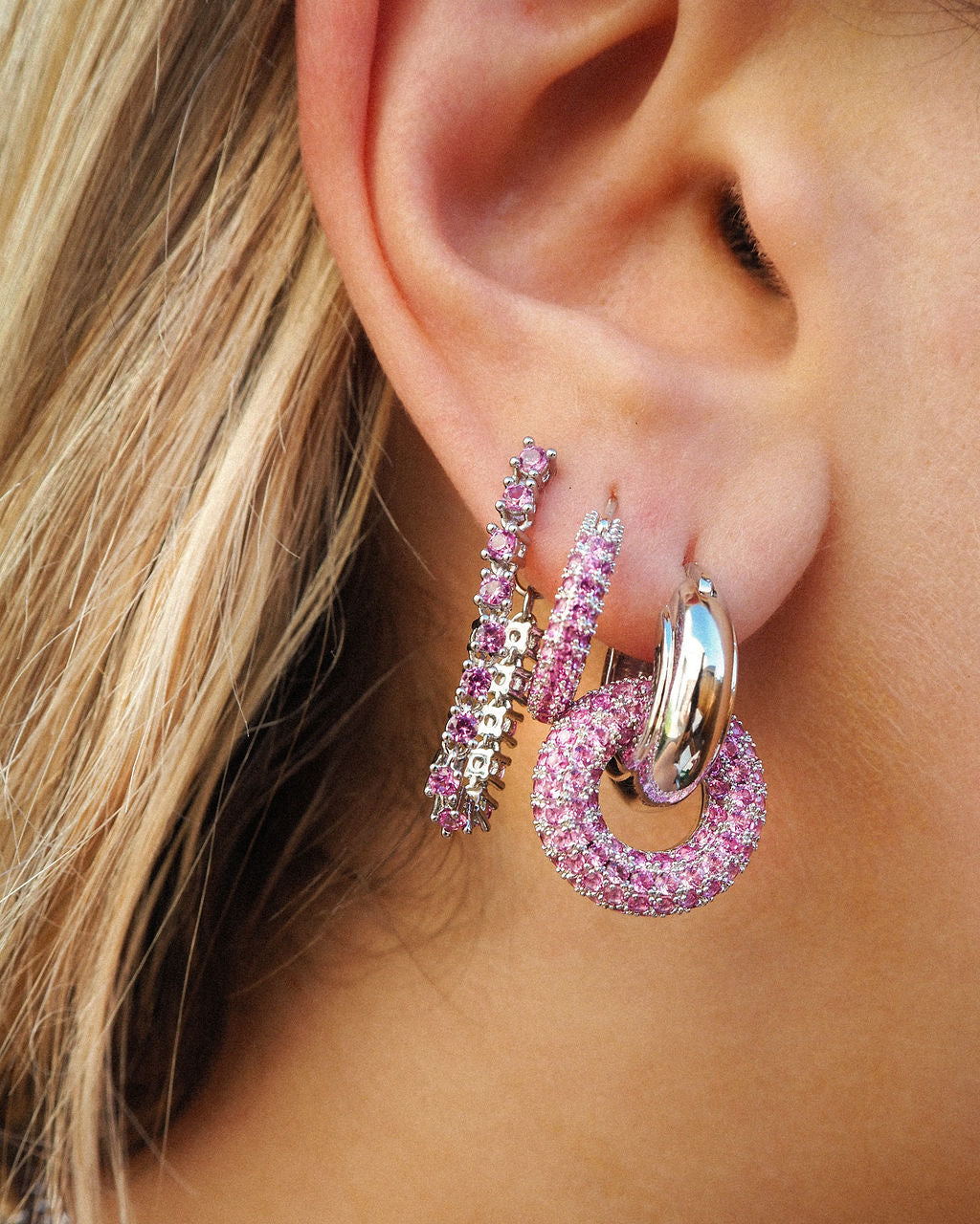 Ballier Chain Studs- Pink- Silver