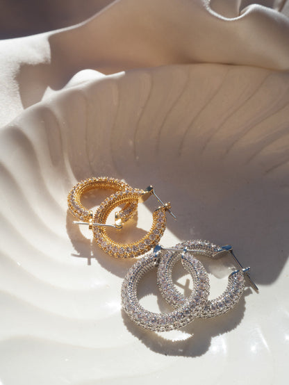 Pave Estelle Hoops- Gold