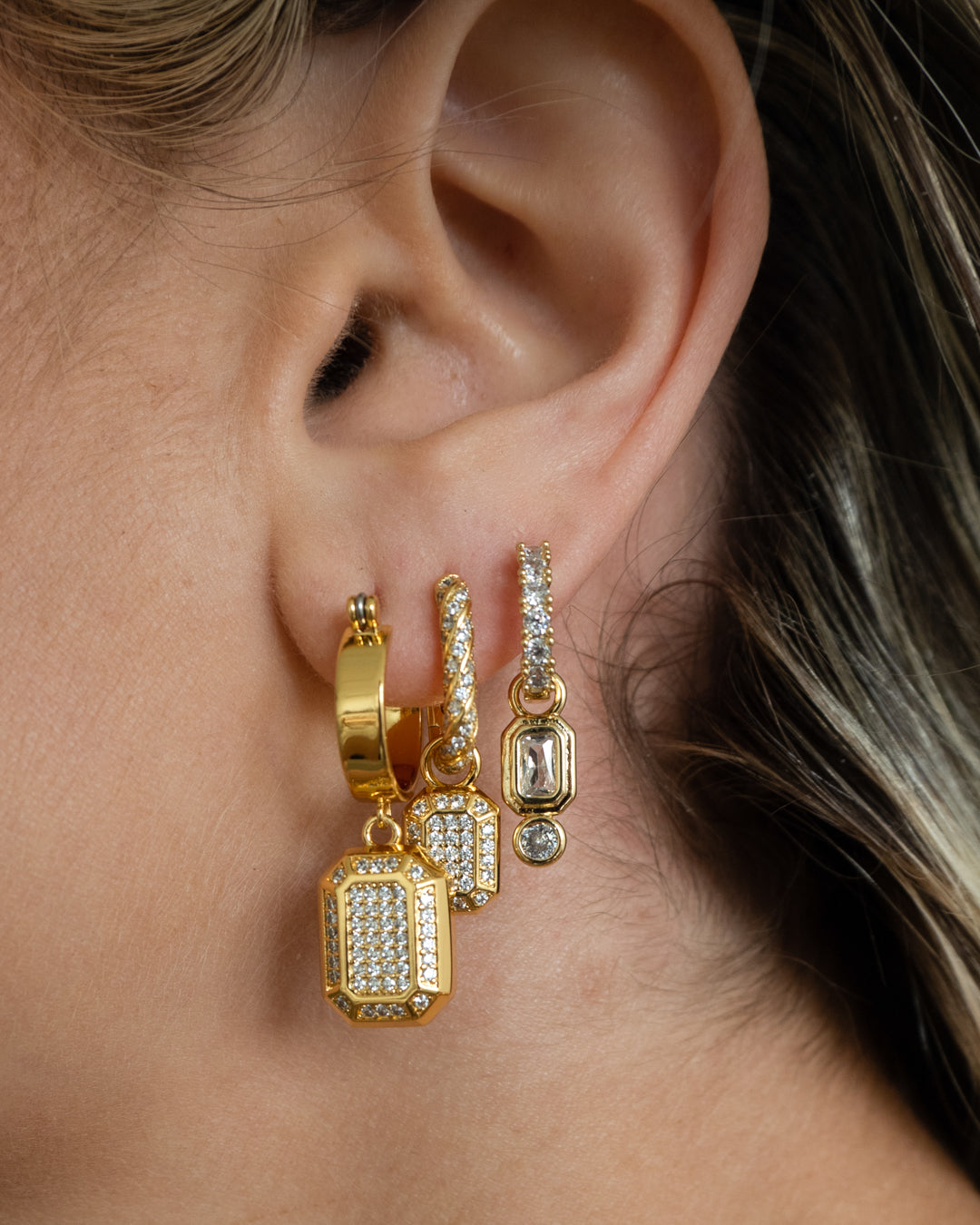 Faceted Diamond Statement Hoops- Gold