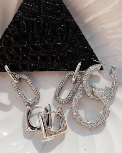 Pave Estelle Hoops- Silver