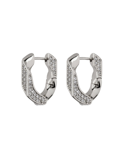 Pave Cuban Link Hoops- Silver