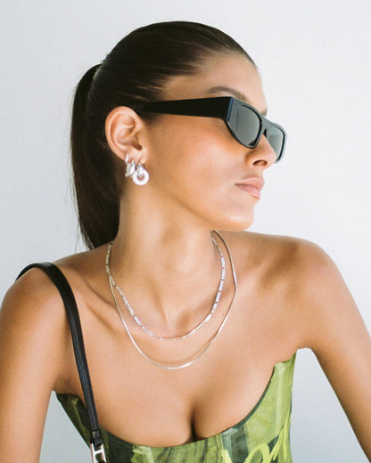 Pave Interlock Hoops- Silver