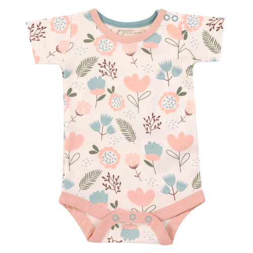 Short sleeve bodysuit- pink flowers: Size 0-3M