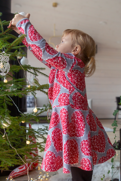 Organic Cotton Long Sleeve Skater Dress - Red Heart: Size 2Y