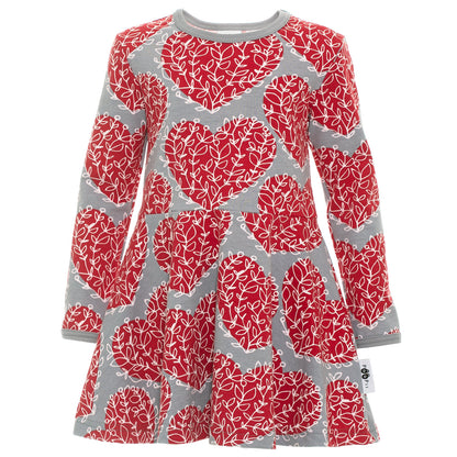 Organic Cotton Long Sleeve Skater Dress - Red Heart: Size 2Y