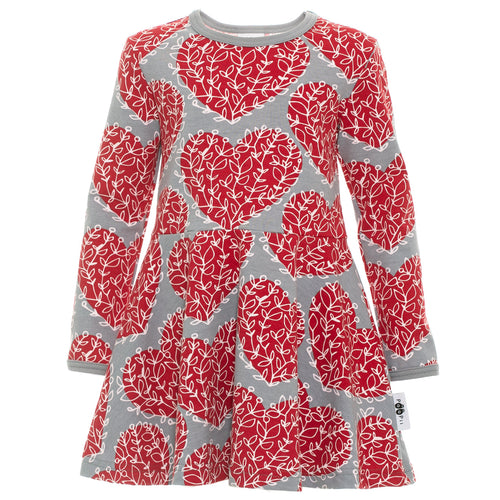 Organic Cotton Long Sleeve Skater Dress - Red Heart: Size 2Y