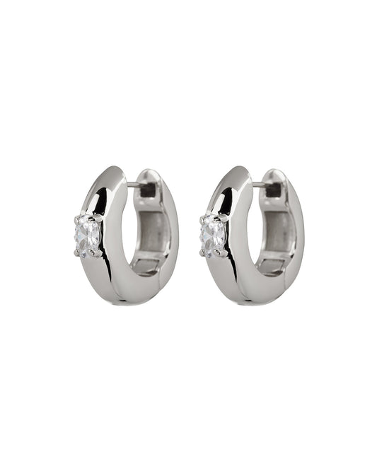 Stone Orb Hoops- Silver