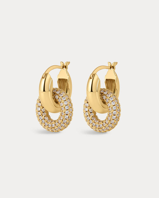 Pave Interlock Hoops- Gold