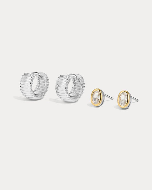 The Georgia Stone Earring Set- Silver