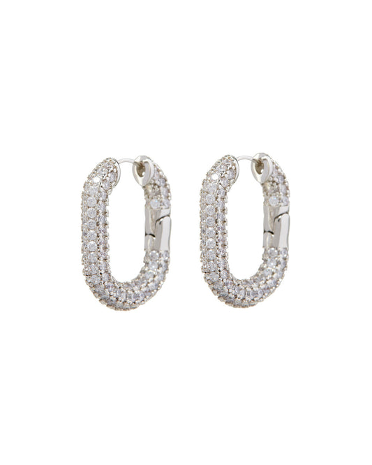 XL Pave Chain Link Hoops- Silver
