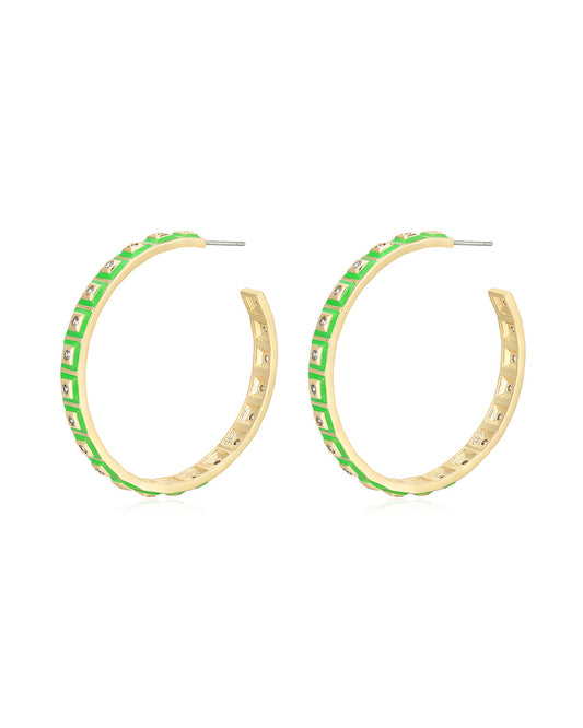 XL Pyramid Stud Hoops- Bright Green- Gold