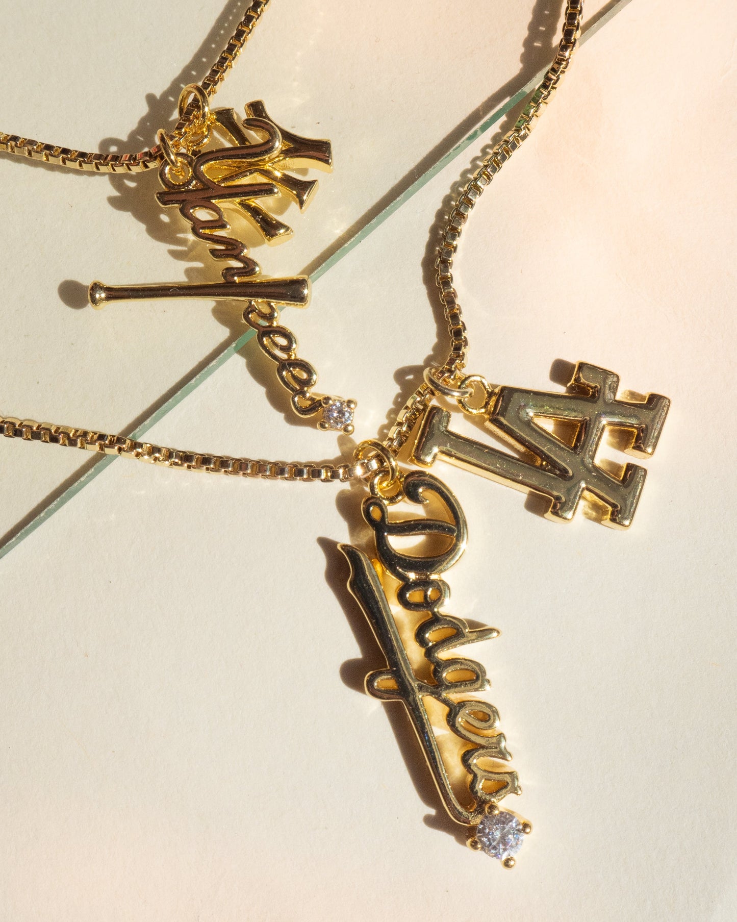 Bijoux MLB Logo Studs & Layered Nameplate Necklace Bundle - Gold