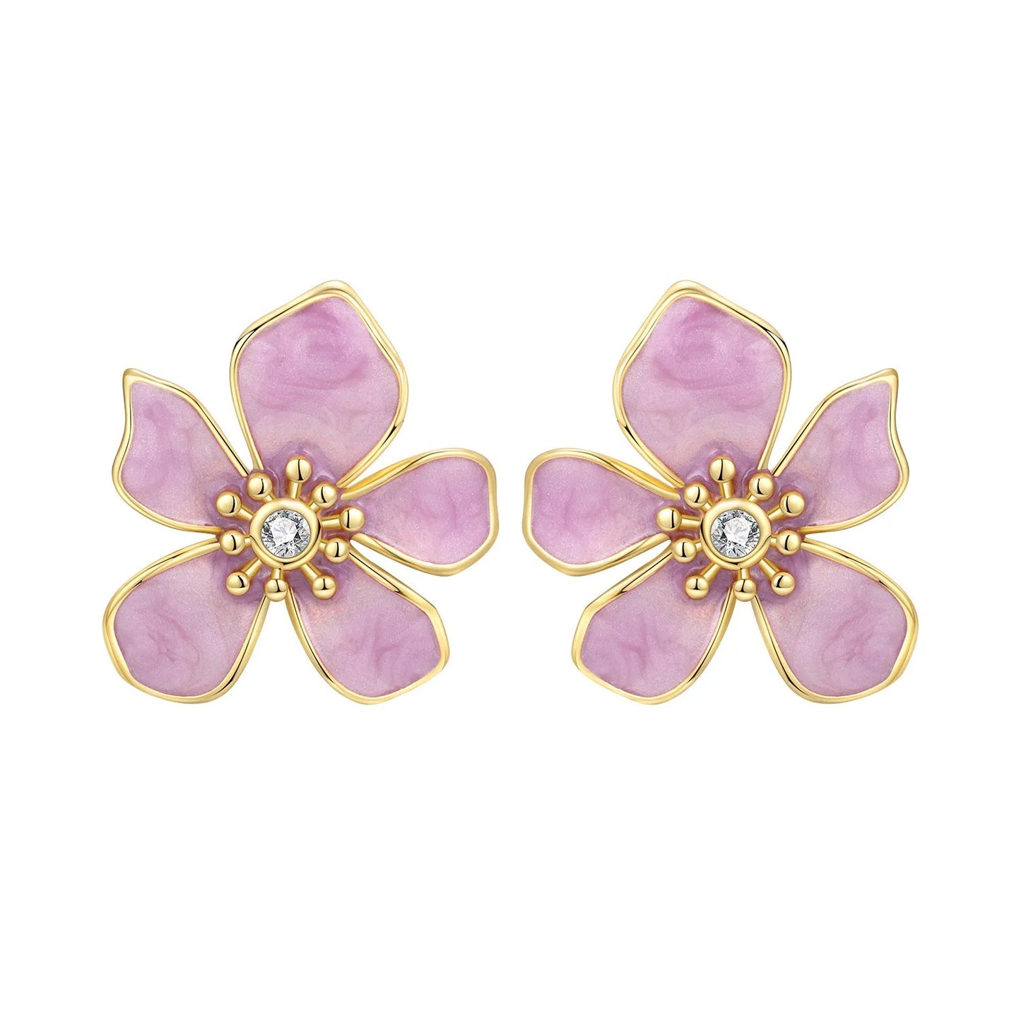 Pink Flower Design Stud Earrings