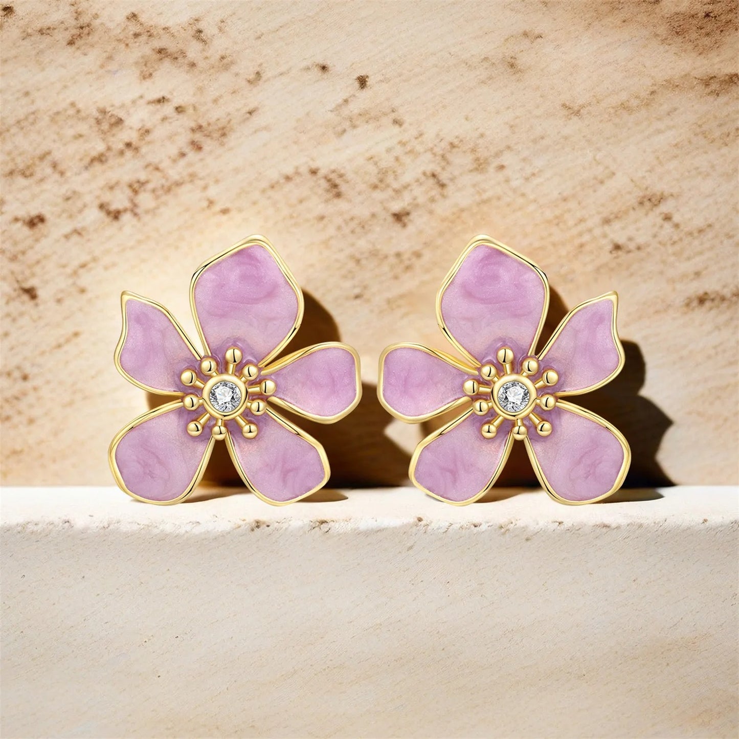 Pink Flower Design Stud Earrings