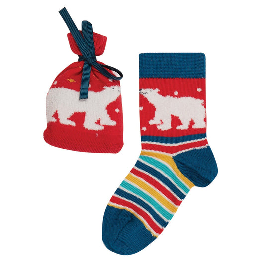 Organic Cotton Socks - Red/Polar Bear: Size 6-12M