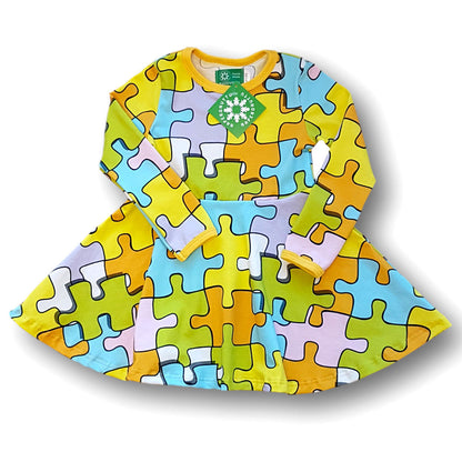 Long sleeve bell dress- puzzle: Size 18-24M